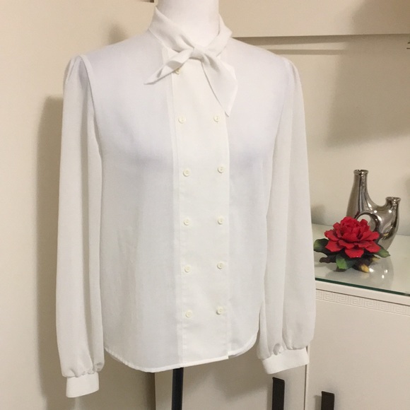 #002 Sheer White Double Breasted Blouse Size 12 Made in UK One Only Ignore Other - Picture 1 of 10